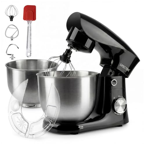 Spector Stand Mixer with 5L+4.5L Dual Stainless Steel Bowls, 1500W 10-Speed Tilt-Head Electric Food Mixer with All-Metal Gears, Dough Hook, Whisk & Beater, for Bread, Cake & Baking, Dishwasher Safe