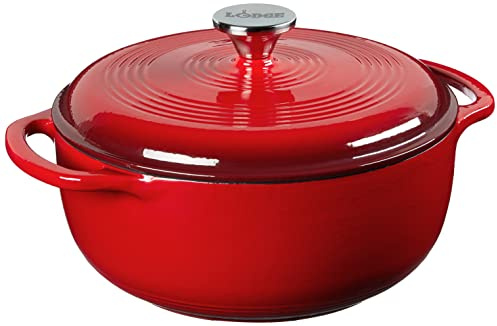 Lodge 4.35 litre / 4.6 quart Cast Iron/Porcelain Enamel Dutch Oven/Casserole Dish, Red