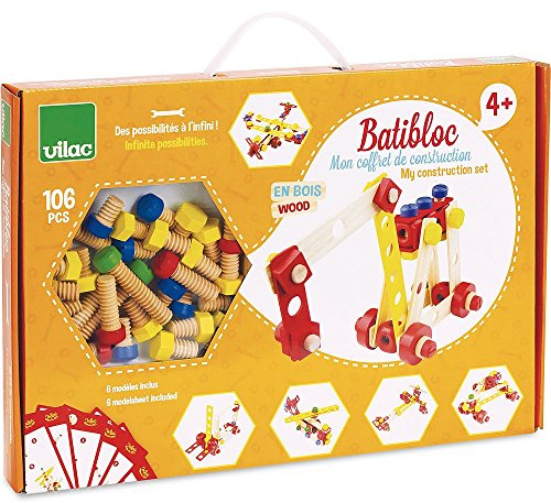 Vilac - Mon coffret de construction BATIBLOC - Jeu de construction en bois - A partir de 4 ans - 2139