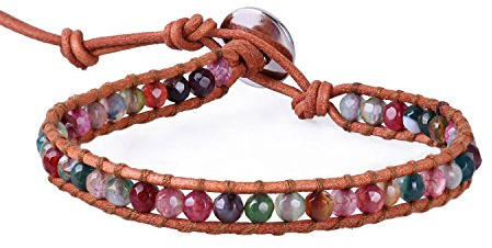 KELITCH Wickeln Armbänder Charms Personalisiert Zum Männer Frau Retro Perlen Naturleder Leder Armband
