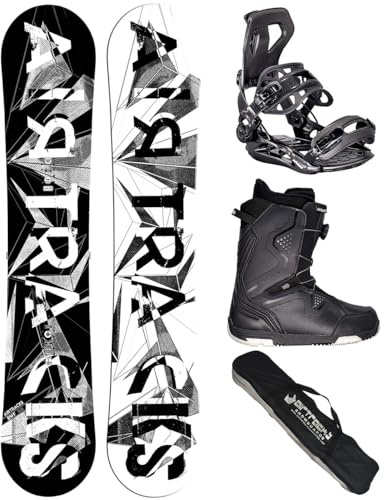 Airtracks Herren Snowboard Set Freestyle Freeride Board BWF Camber Wide 155 + Snowboard Bindung Master + Boots Strong ATOP 42 + Sb Bag