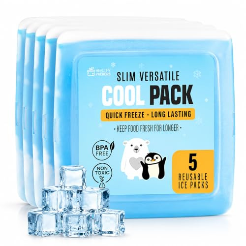 Healthy Packers Cool Pack, Slim Ice Pack for Lunch Box - Quick Freeze and Long-Lasting - Freezer Cold Packs for Cooler Bag and Lunch Boxes - Original Long-Lasting Formula