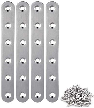 4 Pieces Stainless Steel Straight Brace (6.1 x 0.7 inch，156 x 18 mm) Flat Straight Braces, Straight Brackets, 24 Pieces Screws Included