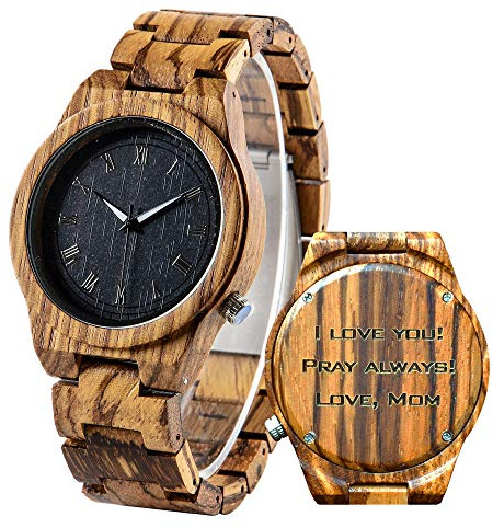 LMWOOD Herren Holzuhr mit Gravur Personalisierte Holzarmbanduhr Jahrestag Geburtstagsuhr für Papa Ehemann Sohn
