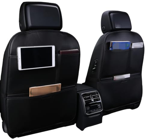 HONCENMAX Auto Rückenlehnenschutz, Rückenlehnen Kinder Rücksitztasche, Große Taschen und iPad Fach, Auto Rücksitz Organizer, Wasserfester Autositz Rückenschutz, Kick-Matten-Schutz [2 Stück]