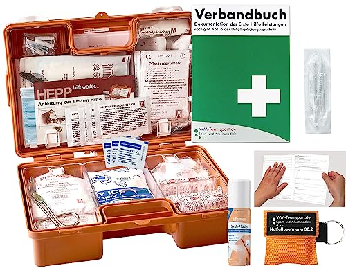Verbandskoffer/Verbandskasten (K) Typ SN - INKL. 90° ARRETIERUNG Erste Hilfe - aktuelle DIN 13157 für Betriebe -DSGVO- INKL. PERFORIERTEM VERBANDBUCH + Sprühpflaster + Notfallbeatmungshilfe