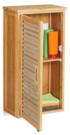 Relaxdays Bad Hängeschrank, Bambus, 2 Fächer, höhenverstellbarer Einlegeboden, Badschrank HxBxT: 66 x 35 x 20 cm, Natur, 1 Stück, Hellbraun, Grau