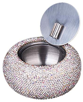 Bestbling Cenicero de mesa de acero inoxidable con tapa abatible para fumadores, cenicero de escritorio para decoración del hogar y la oficina (plateado)