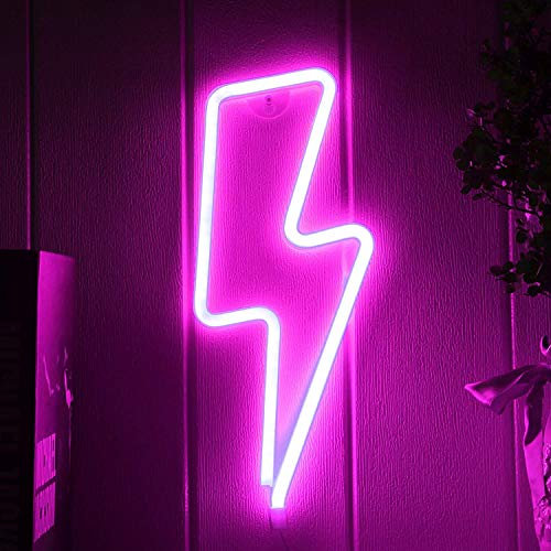 Lightning Bolt Neon Signs, Lightning Bolt Wall Decorative LED Neon Sign, Battery and USB Operated Neon Sign, Neon Lights for Bedroom, Christmas(Pink)