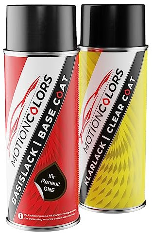 MOTIONCOLORS Noir Etoile Nacre/Black-Pearl-Schwarz GNE für Renault Autolack Sprühdosen Set Basislack Klarlack Spraydose 400ml