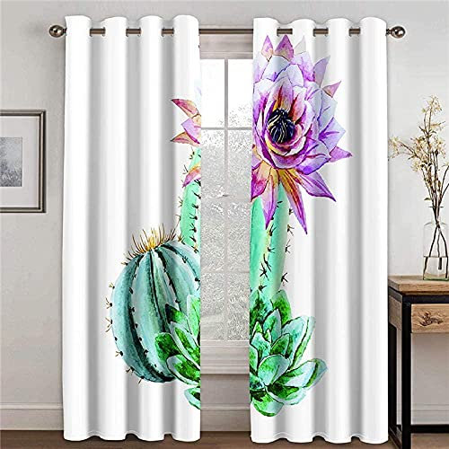 Gardinen mit ösen Kaktus 2er-Set VerdunkelungsVorhang, 3D Printing Shading Vorhänge für Schlafzimmer，100% Polyester Mikrofaser, Gesamtgröße: 150x166CM