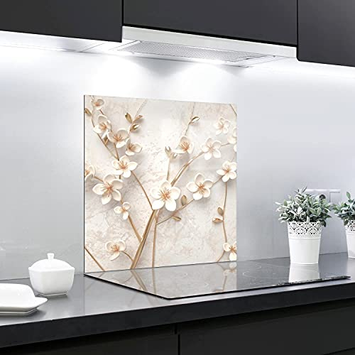 Splashback Backsplash Tempered Glass Heat Resistant Toughened Decorative – 75 x 70 cm – 4 mm Thick – Perfect Behind Gas, Ceramic and Induction Cookers – Easy to Clean
