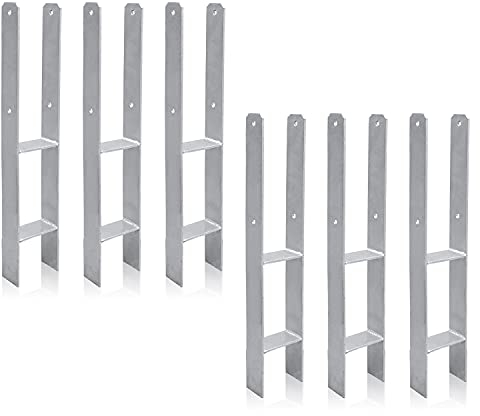 Lospitch Lot de 6 supports de poteau en H 91 mm - 91 x 600 x 60 mm - Galvanisés à chaud - Durable - Épaisseur du matériau : 5 mm - Pour poteaux, clôtures, abris d'abri, maisons sur pilotis