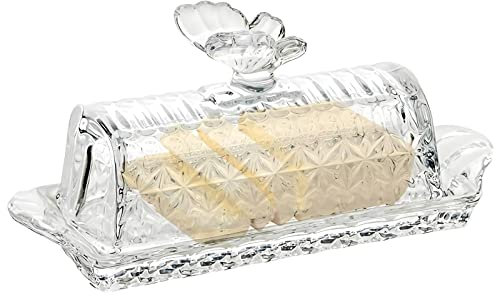 Burriera in Vetro - con Coperchio , Campana per Burro Rettangolare, Perfetto per Pietanze e Pic-Nic, Cucina-21x8.3x9.5cm