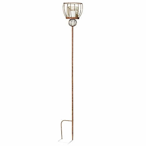 Loberon Laterne Providence, filigranes Design, für innen & außen, mit Erdspieß, für Teelichter oder Stumpenkerzen, Outdoor-Laterne, Gartenleuchte, Eisen, Glas, antikbraun
