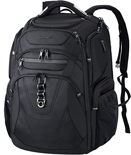 KROSER Laptop Rucksack Herren, 18.4 Zoll Arbeit Wasserdicht Backpack, Laptoptasche Reisen mit USB Ladeanschluss, Schulrucksack Teenager Jungen Anti Diebstahl Business Schwarz