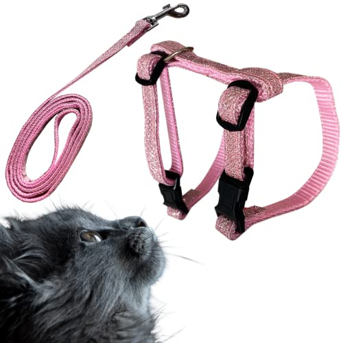 Arnés de Gato Ajustable + Correa de 100 cm Incluida, Arnes Antiescape de Seguridad Suave y Cómo para Gato Pequeño y Grande