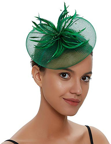 Losuya Eleganter Fascinator für Damen, Netz, Stirnband, Brautschmuck, Haarspange, Zubehör, Cocktail-Party, Festival, Kappe (grün)