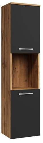 Badplaats Badezimmerschrank Montreal 30 x 30 x 131 cm Eiche mit Schwarz Matt - Hoch Badschrank Mit 2 Türen