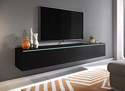 DecoInParis Meuble TV Contemporain Noir avec LED 2 Portes Malorie - 180 cm