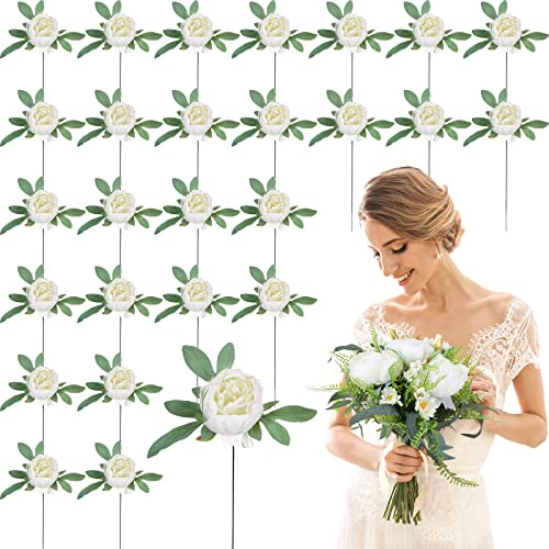 Zeyune Künstliche Pfingstrosen für Hochzeiten, 10.2 cm, künstliche Seide, Pfingstrosen, künstliche weiße Pfingstrosen, künstliche Blumen, Weiß, 50 Stück