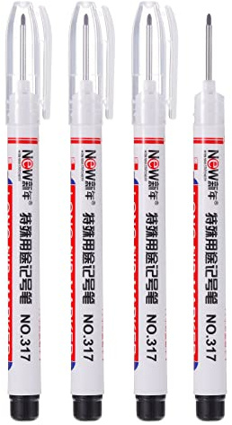 PATIKIL Deep Hole Marker Pens, 4 Pack Black Ink Deep Drill Hole Long Nose Scriber Carpenter Pen for Construction Woodworking, White