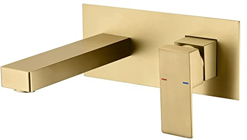 304 Edelstahl Einbauwaschbecken quadratische Armatur Verdeckte Wandmontage Badezimmerwaschbecken Warm- und Kaltwasserarmatur, gebürstet gold