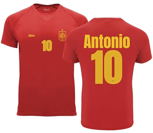 QCM Productos Personalizados Camiseta De Fútbol Personalizada | España | Hombre | No Oficial | Deporte (L, Roja)