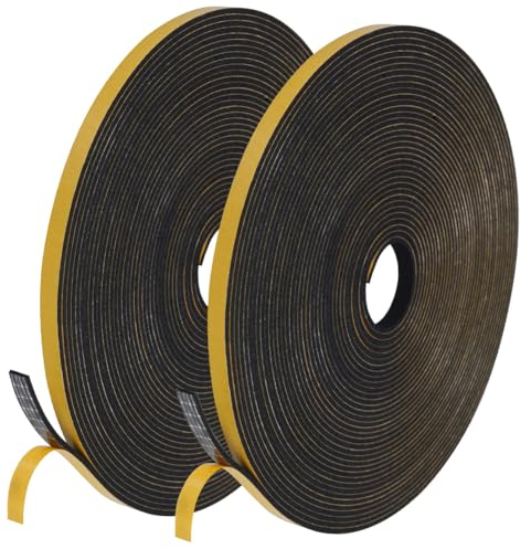 Flintronic Joint Fenetre Isolation Anti Froid, Joint Isolation pour Porte Fenêtre autocollante pour portes, Joint Fenêtre Isolation du bruit, Joint de fenêtre Joint en Mousse(6mm x 1.5mm x 20M, Noir)