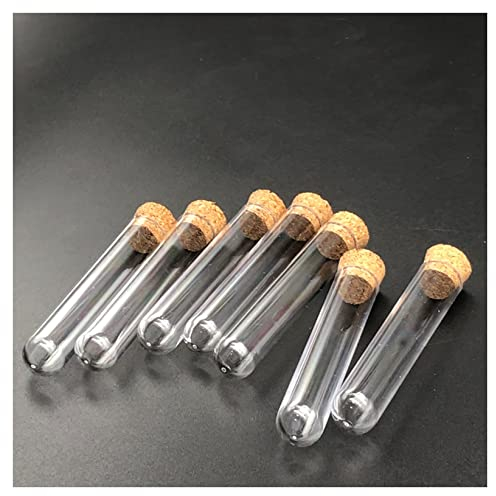 BoNene Reagenzglas 50 stücke 12x60mm Labor transparent Kunststoff Test Rohr mit Kork Kappe Stopper u-Form Boden Labor oder Hochzeit favoriten gewürzschlauch Reagenzglas Kunststoff