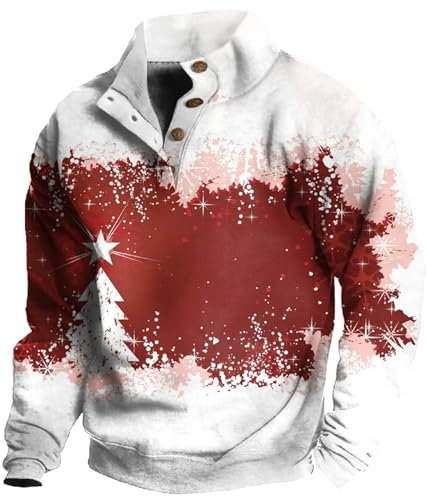Pullover Herren Winter Stehkragen Sweatshirt Jacke Winter Pulli Vintage Druck Herren T Shirt Tops Entspannte Passform Y2k Hoodie Mode Sweater Casual Hemd Thermo Oberteil Sweatjacke(5-White,XL)