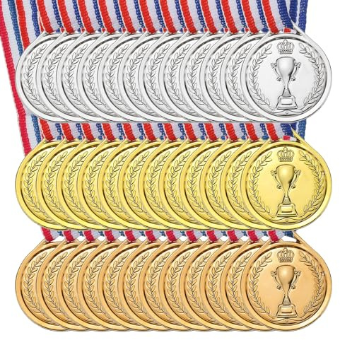 PATIKIL 36er Pack 1,5 Mini Gold Silber Bronze Auszeichnungsmedaillen | Kunststoff-Gewinnermedaillen, 1. 2. und 3. Platz Preise Medaillen, Mit Halsband, Für Spiele Partygeschenke