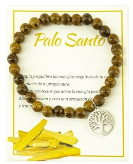 Only faith Pulsera de Palo Santo con Cuentas de Madera y Colgante Amuleto de protección Nudo de bruja, Equilibra Energías Negativas (Arbol de la Vida)