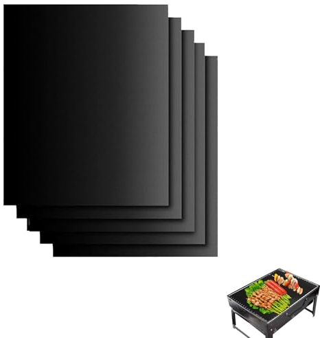 5pcs BBQ Mats for Gas Grill - Reusable Oven Mats, Washable (Black)