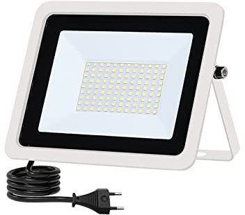 Luz de inundación LED Luz de inundación LED 10W 20W 30W 50W 100W Reflector LED Foco Exterior IP68 Proyectores Impermeables Jardín Lámpara de Calle Cuadrada (Color: Blanco, Tamaño: 1_10W)