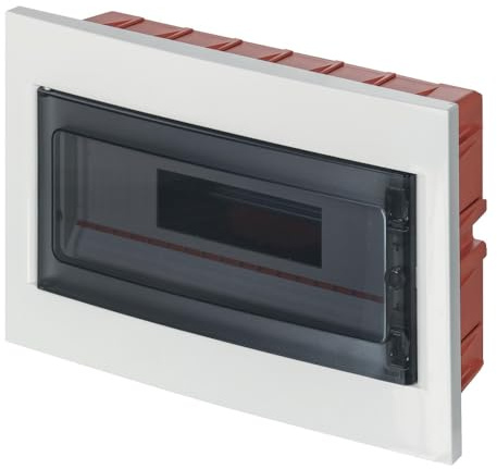 Centralino ad incasso, 18 moduli, con morsettiera 6x10mm, bianco, IP40, sportello in policarbonato fume' - Elettrocanali EC63018BE