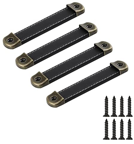 FEEIMOL 4 Stk Handgefertigter Leder Schubladengriff Antik Ledergriff Möbelgriff Schrankgriff Türgriff Kommode Schrank Knob Griffe Küche Zieht Knöpfe 96mm