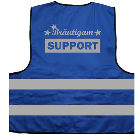 Bräutigam Support JGA Junggessellenabschied 2024 Warnweste BZW. Signalweste mit reflektierendem Aufdruck - Größe XXL / 3XL, Blau