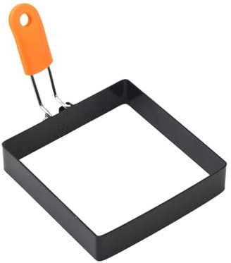 Moules à œufs à frire – Moule de cuisson carré | Ensemble d'anneaux à œufs avec poignée en silicone, anneaux en acier inoxydable, moule de cuisson des œufs pour petit déjeuner, noir, 10 cm