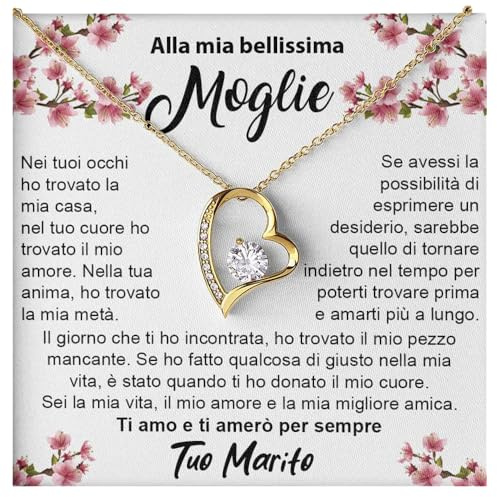 Bramart Collana Donna A mia Moglie Idea regalo per lei Finitura in Argento, Oro Gioiello Anniversario matrimonio Idee Regali Ciondolo - Cofanetto con DEDICA incluso (A mia Moglie 3)