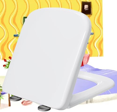 Wc-Sitz mit Absenkautomatik Weiß Toilettendeckel Eckig Eckig Weiß Wc Deckel Klobrille mit Absenkautomatik Easy-Clean Wc Deckel Top-Installation,white-34 * 45cm
