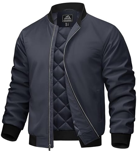 TACVASEN Frühling Jacke Herren Bomber Arbeitswinterjacken Leichte Steppjacke Winter herren Übergangsjacke Freizeit Fliegerjacke DarkGrey L