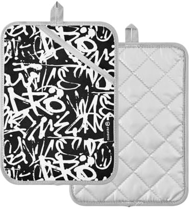 Set di presine per cucina resistenti al calore, moderne presine graffiti con tasca per cottura e forno, confezione da 2