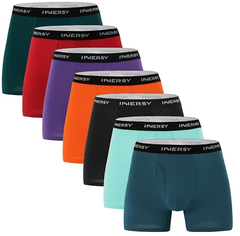 INNERSY Boxershorts herr bomullsunderkläder med fluga män färgglada underkläder paket med 7, Jul färgglad flerfärgad, XL