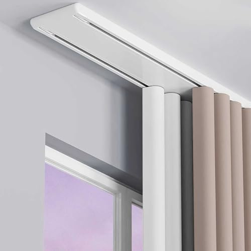 Binario per tenda a doppia fila silenzioso e resistente, per tende, divisorio per soggiorno, camera da letto, ospedale, facile da installare (bianco, 1,1 m)