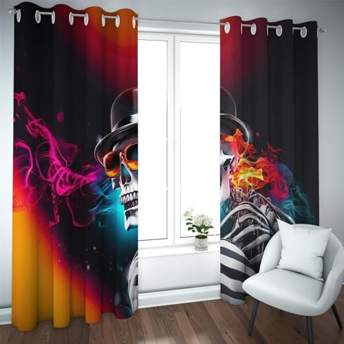 Deertweet Home Farbverlauf Fenster Vorhänge Schädel Skelett Muster Verdunkelungsvorhänge für Schlafzimmer Wohnzimmer Verdunkelung Tülle Vorhang 2 Paneele H240xB140