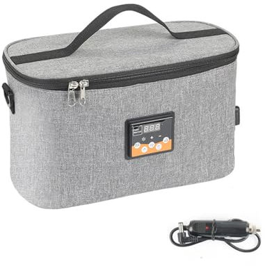 IEEDFJKK Borsa scaldavivande per Auto Scatola da Pranzo elettrica Scaldavivande con Manico Scaldavivande Portatile 12v per Pranzo Borsa riscaldante da Viaggio 30w, Grigio