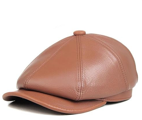 Echtes Leder Hut Kappe Gürtel Rindsleder Baskenmütze Warme Winter Baumwolle Männer Polsterung Jagd Kappe Entenschnabel(Brown,XXL 59 60cm)