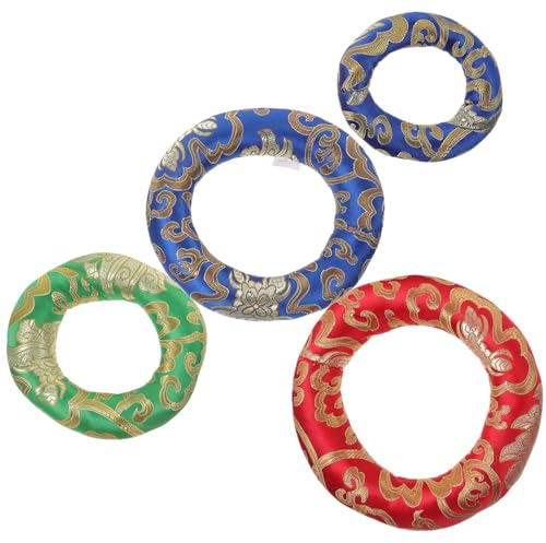 Toyvian 4 Cojines para Cuencos Cantores de Algodón Patrón de Nubes Auspiciosas, Diseño Chino Elegante en Forma de Anillo para Meditación y Yoga Color Aleatorio