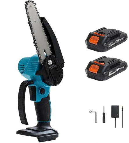 Sladdlös minikedjesåg 6 tum med 2X2.0ah-batteri och laddare, bärbar batteridriven kedjesåg, handhållen liten kedjesåg, för trädgårdsgrenar, beskärning och träkapning
